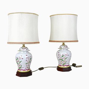 Vintage Ceramic Table Lamps with Lampshades, 1970s, Set of 2