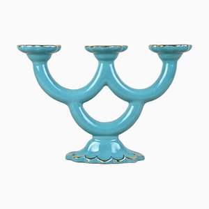Portacandele Art Déco vintage in ceramica turchese, anni '30