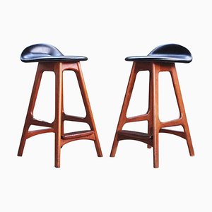 Set of Mid-Century Danish Teak Bar Stools Mod. 61 by Erik Buch for Oddense Maskinsnedkeri / O.D. Møbler, Denmark, 1960s