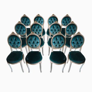 Holzstühle aus Blauem Samt, Italien, 1960, 12 . Set