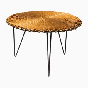 Mid-Century Modernist Rattan offee Table attributed to Raoul Guys, France, 1950s