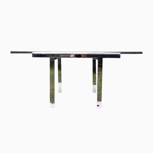 Postmodern Chrome & Glass Extendable Dining Table / Desk Table attributed to Milo Baughman, 1980s