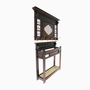 Juego de perchero y paragüero holandés renacentista, década de 1880. Juego de 2