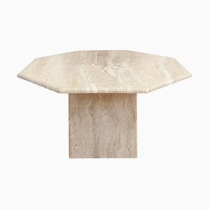 Table Basse Cocktail Octogone en Travertin Beige, 1970s
