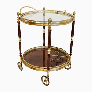 French Bar Cart / Trolley in Brass, Glass & Wood by Maison Jansen for Maison Jansen, 1950