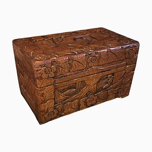 Hand-Carved Bas-Relief Storage or Jewelry Box, 1940s