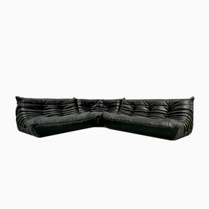 Set da salotto Togo in pelle nera di Michel Ducaroy per Ligne Roset, set di 3
