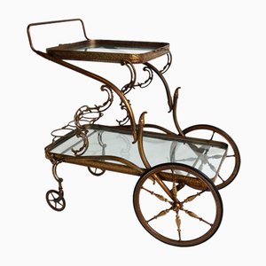 Chariot de Bar / Chariot de Bar Hollywood Regency en Laiton et Verre, Italie, 1945