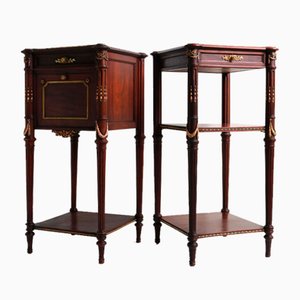 Französische Napoleon III Nachttische / Nachttische aus Mahagoni, Bronze & Marmor, 1860, 2er Set