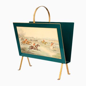 Hollywood Regency Magazine Rack with Painted Scene, France, 1950s