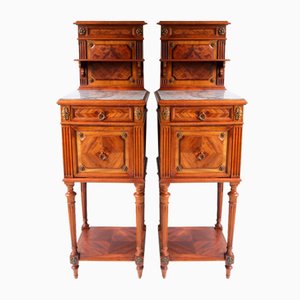 Tables de Chevet Antiques 19ème Siècle en Noyer, Marbre & Bronze, 1870, Set de 2