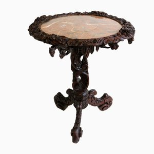 Table d'Appoint Forêt-Noire Antique, 19ème Siècle en Chêne Sculpté et Plateau en Marbre, 1870