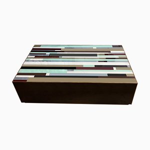 Large Italian Coffee Table with Coloured Glass Top, 1970s
