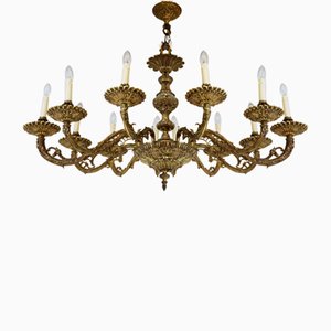 Lámpara de araña italiana antigua oval de latón, años 20