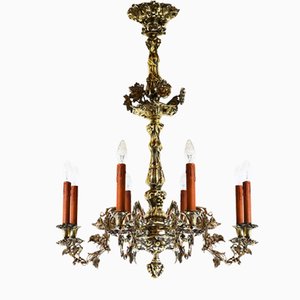 French Art Nouveau Hammered Brass Chandelier, 1890s