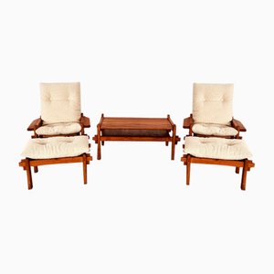Mobilier de Salon Country en Chêne avec Tapisserie Bouclée, Italie, 1970s, Set de 5
