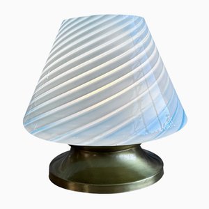Lampada da tavolo Mid-Century a forma di fungo in vetro di Murano con base in ottone, Italia, anni '70