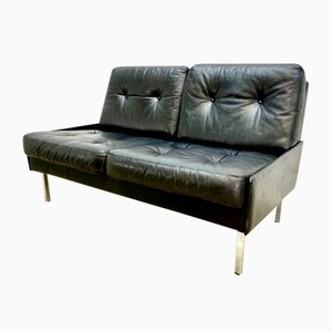 Schwarzes Ledersofa, 1970er