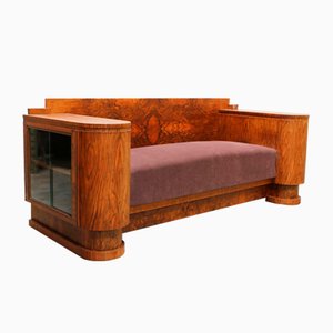 Dutch Art Deco Walnut Burl Sofa from H. Pander & Zn., 1930s