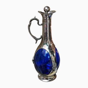 Cobalt Blue Crystal and Silver Plated Decanter