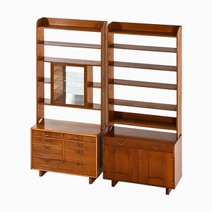 Bookcases in Mahogany, Brass and Mirrored Glass attributed to Josef Frank, 1950s, Set of 2