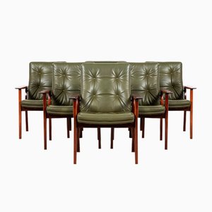 Midcentury Danish Chairs in Rosewood and Leather by Arne Vodder for Sibast, Set of 6