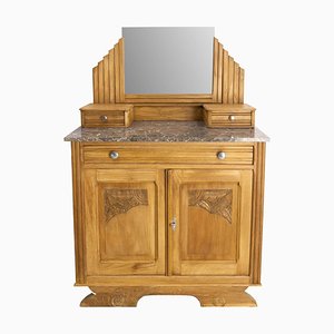 Mid-Century French Chestnut Marble Dressing Table with Mirror, 1940s
