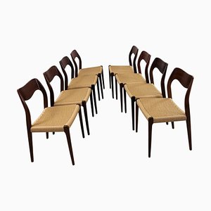 Chaises de Salle à Manger en Palissandre avec Sièges en Corde de Papier de JL Møllers, 1960s, Set de 8