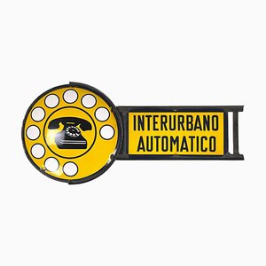 Insegna telefonica Mid-Century moderna in metallo giallo bianco e nero, Italia, anni '60