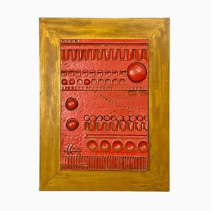 After Carlos Carlè, Argentine Modern Sculpture Painting, 1974, Red Ceramic & Gilt Wood