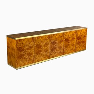 Aparador de madera de nudo lacado y latón, años 70