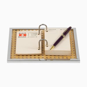 Note Pad Agenda in Chrome, Acrylic Glass and Rattan in the style of Christian Dior, Italy, 1970s