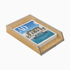 Porte-Documents de Bureau en Verre Acrylique, Rotin & Acier dans le style de Christian Dior, Italie, 1970s