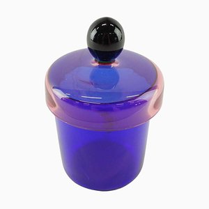 Bocal en Verre Fait Main Bleu, Rose et Noir par Erik Höglund pour Nordiska Kompaniet, 1992