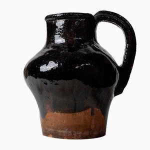Antique Rustic Terracotta Jug with Black Glaze