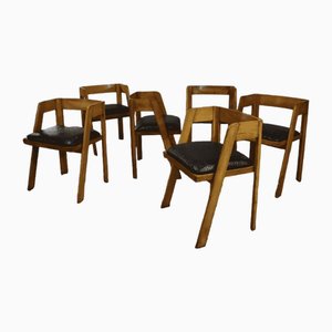Vintage Chairs in Wood and Leather by Tito Agnoli, 1970, Set of 6