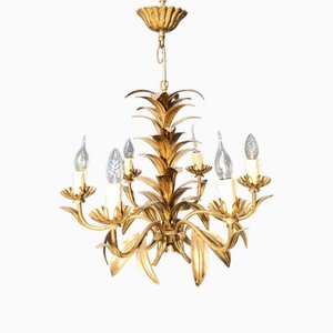 Lustre Vintage Feuille d'Ananas en Métal Doré, 1960s