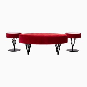 Set da letto in velluto rosso di De Ster Gelderland, 2000, set di 3