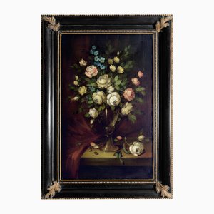 Salvatore Marinelli, Still Life with White Roses, Oil on Canvas, 1980s, Framed