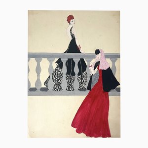 Art Deco, Drawing for the Fashion Magazine Die Dame Berlin, 1940s, Ink