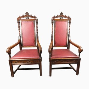 Butacas góticas de roble, 1860. Juego de 2