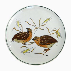 Plate with Hand-Painted Bird Decoration from Gien, France, 1960s