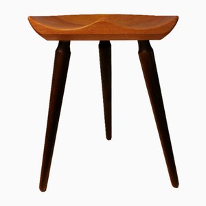 Danish Stained Beech & Raw Beech Milking Stool in the style of Mogens Lassen, 1950s