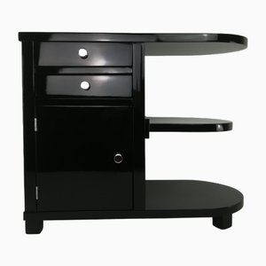 Art Deco Black Glossy Bedside Table, 1920s