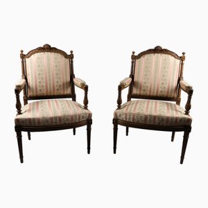 Set of Antique French Henri II Walnut Armchairs, 1880