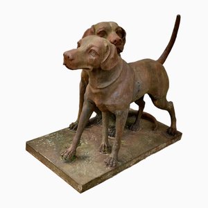 Estatuas de labrador de hierro fundido de tamaño natural sobre pedestales, años 60. Juego de 2
