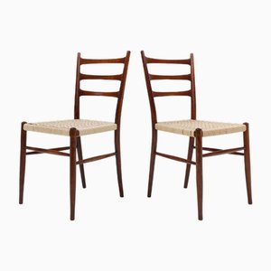 Set of Belgian Teak Dining Chairs with Braided Rope Seat, 1960s