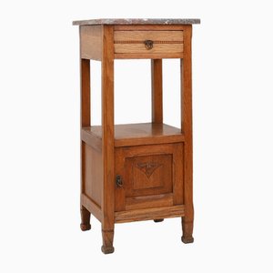Comodino Art Déco in quercia con ripiano in marmo rosa, Francia, 1930