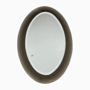 Large Mid-Century Smoked Oval Wall Mirror in the style of Fontana Arte, 1960s