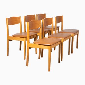 Dänische Esszimmerstühle aus Buche & Braunem Kunstleder, 1970er, 6 . Set